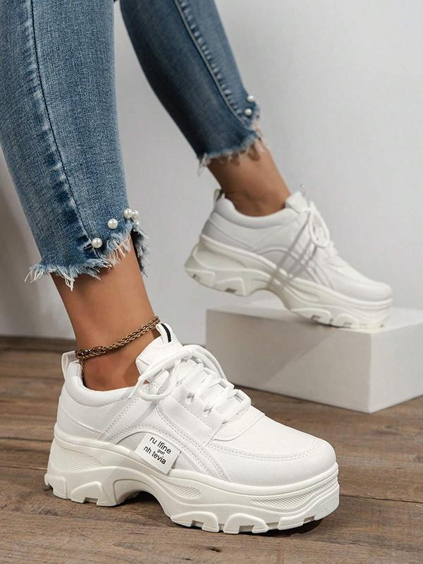 Women Letter Graphic Lace-up Front Sports Shoes White