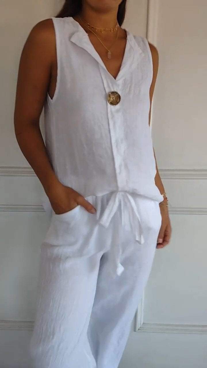 Women's V-neck Sleeveless Casual Top White