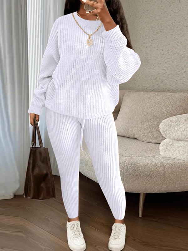 Fashionable Casual Knitted Suit Pants Suit white