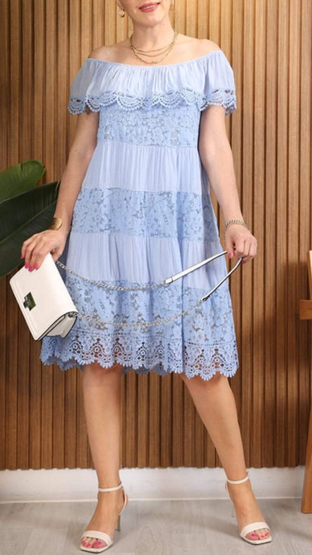 Women's Round Neck Short Sleeve Lace Patchwork Dress