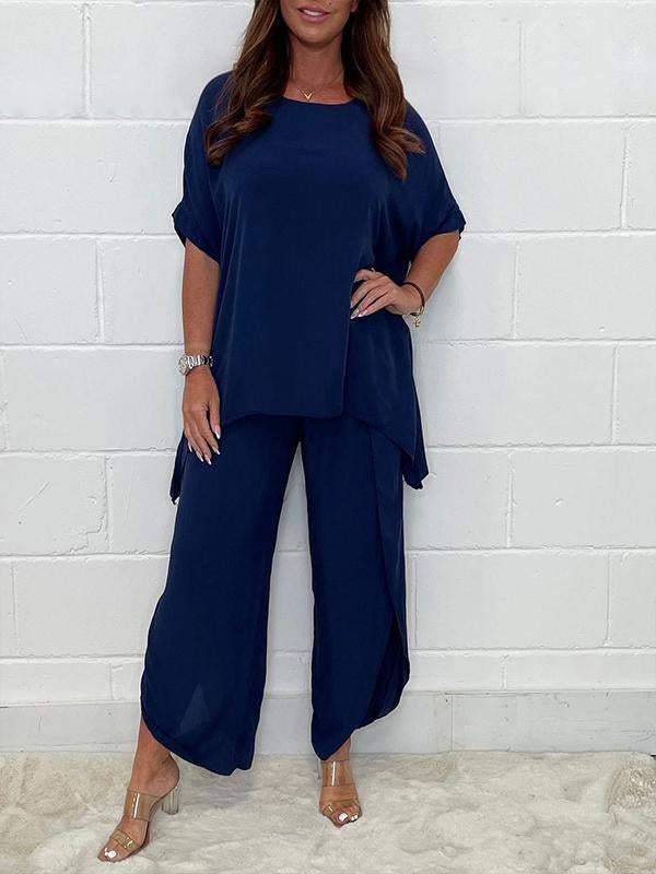 Fashion solid color loose casual suit Dark blue