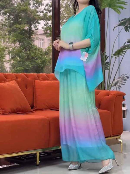 Women's Round Neck Gradient Chiffon Suit