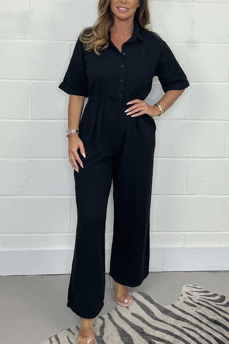 Casual elastic waist jumpsuit Black