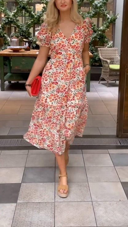 Women Puff Sleeve Floral Dress