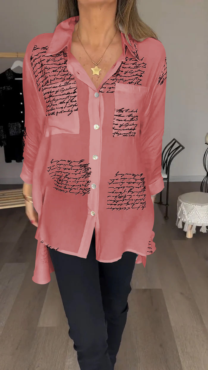 Letter Print Fashion Lapel Shirt red