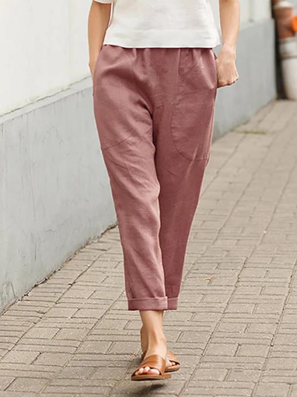 Large size comfortable cotton and linen casual trousers Red