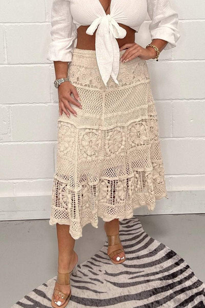 Crochet Midi Skirt Beige