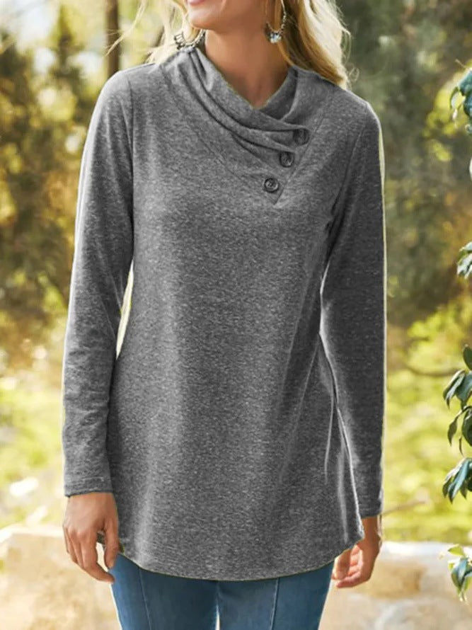 Solid pile collar long sleeve T-shirt grey