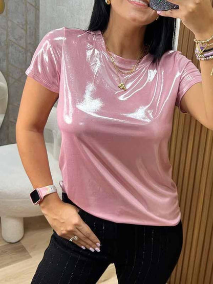 Women's Round Neck Hot Stamping Short Sleeve Top