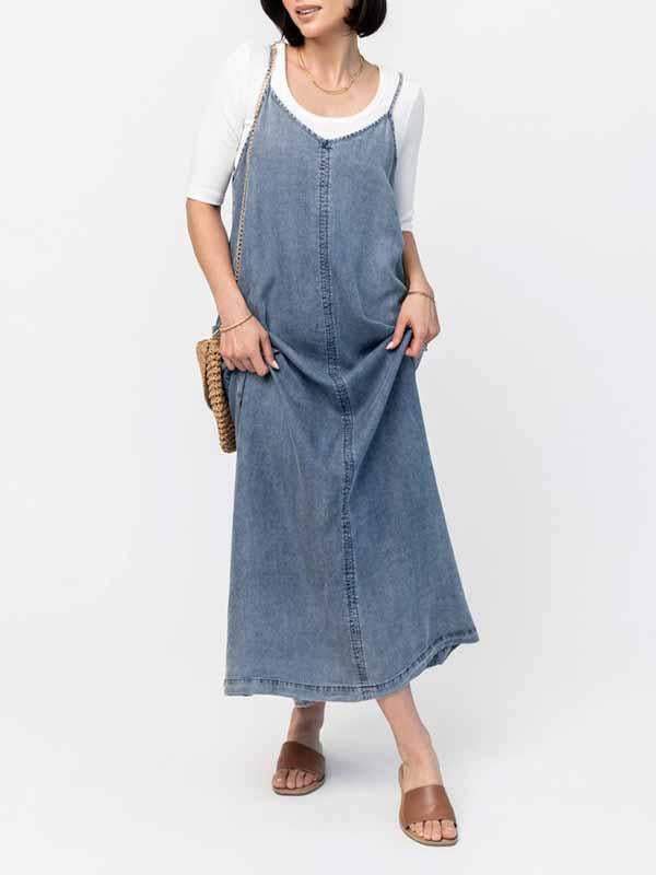 Women's V-neck Sleeveless Denim Dress