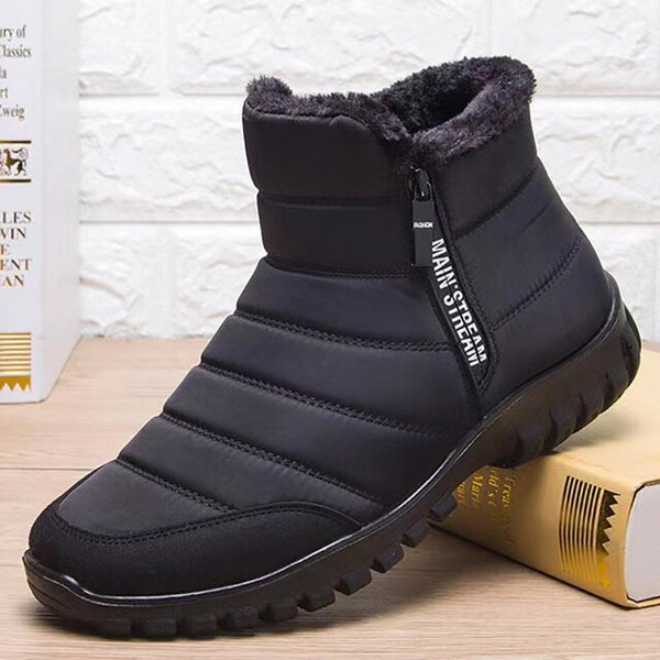 Men's Waterproof Warm Cotton Zipper Snow Ankle Boots (HOT SALE !!!-60% OFF) BLACK