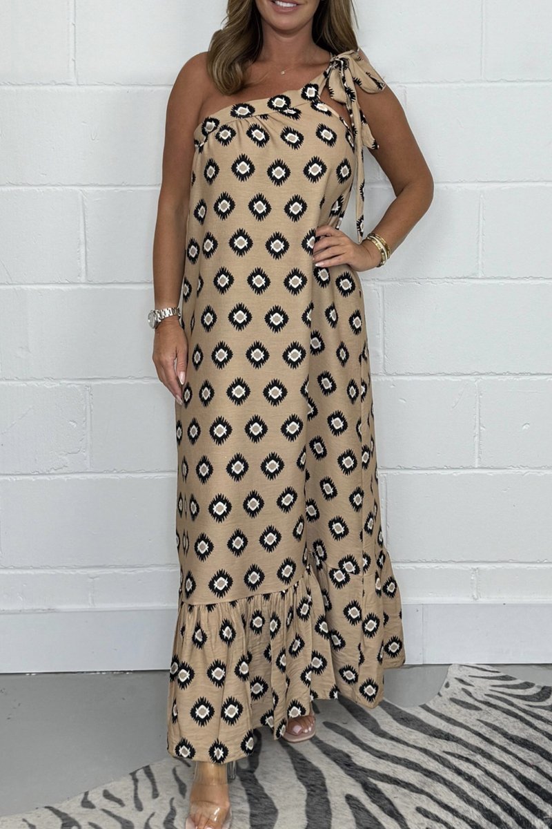 Women's Diamond Printed One Shoulder Maxi Dress