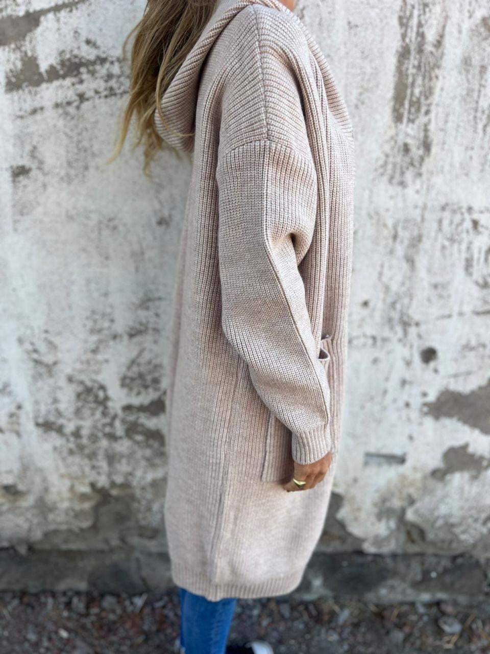 Hooded Knitted Long Cardigan Jacket