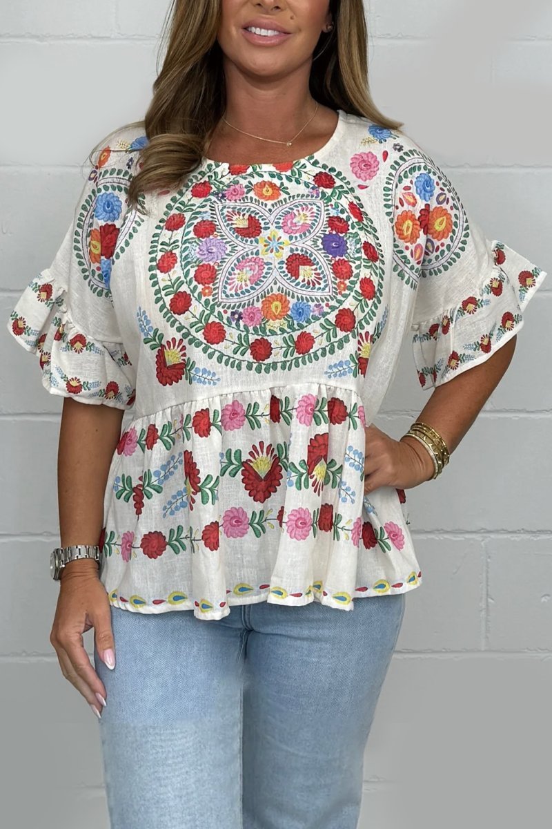 Women's Casablanca Printed Flower Peplum Top