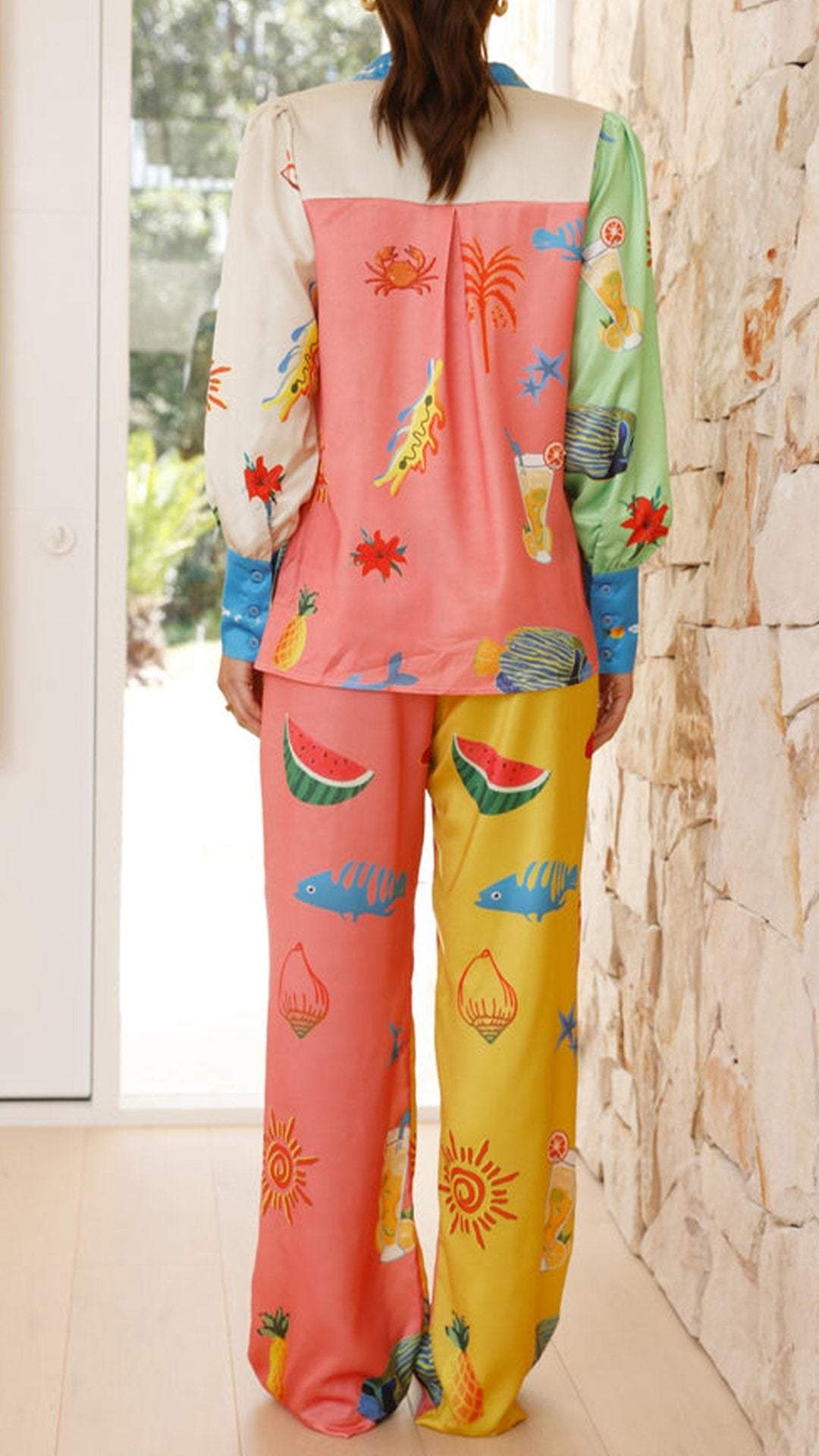 Women's Lapel Long Sleeved Printed Casual Suit