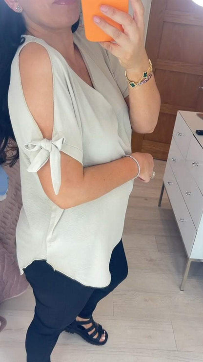 V-neck Casual Top with Strappy Cuffs