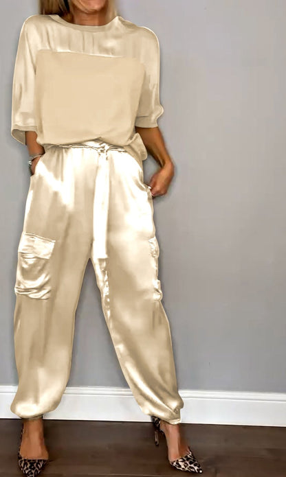 Women's Smooth Satin Half-sleeved Top and Pant purchased separately