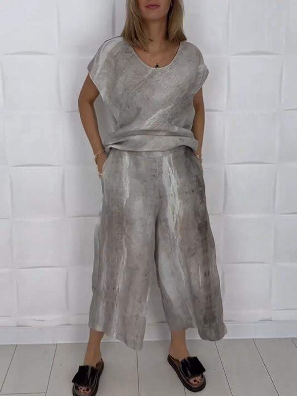 Tie-dyed Cotton and Linen Two-piece Set