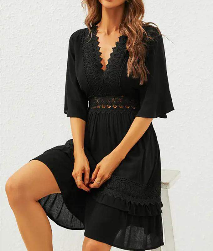 Women's V-neck Lace Patchwork Dress