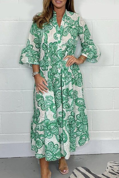 Casual printed long dress Green