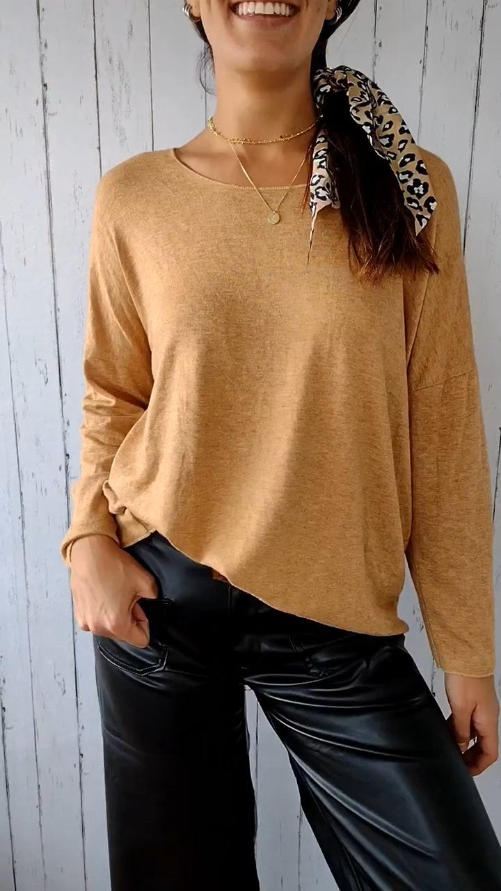 Round Neck Long Sleeve Comfortable Top brown