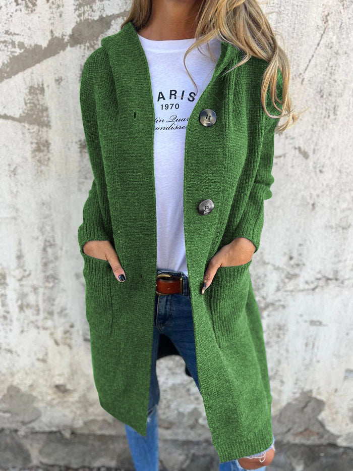 Hooded Knitted Long Cardigan Jacket green