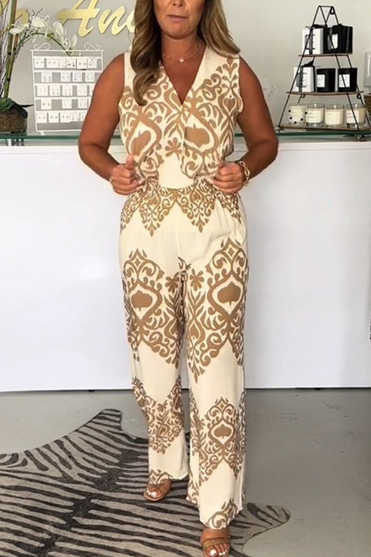 Printed vest and pants set Khaki