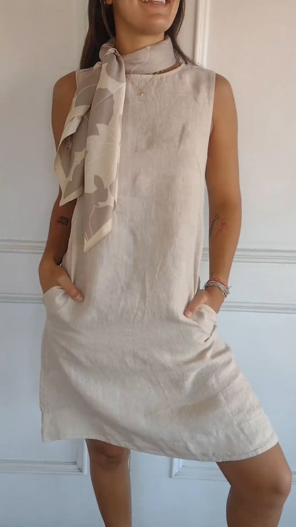 Cotton and linen solid color dress beige