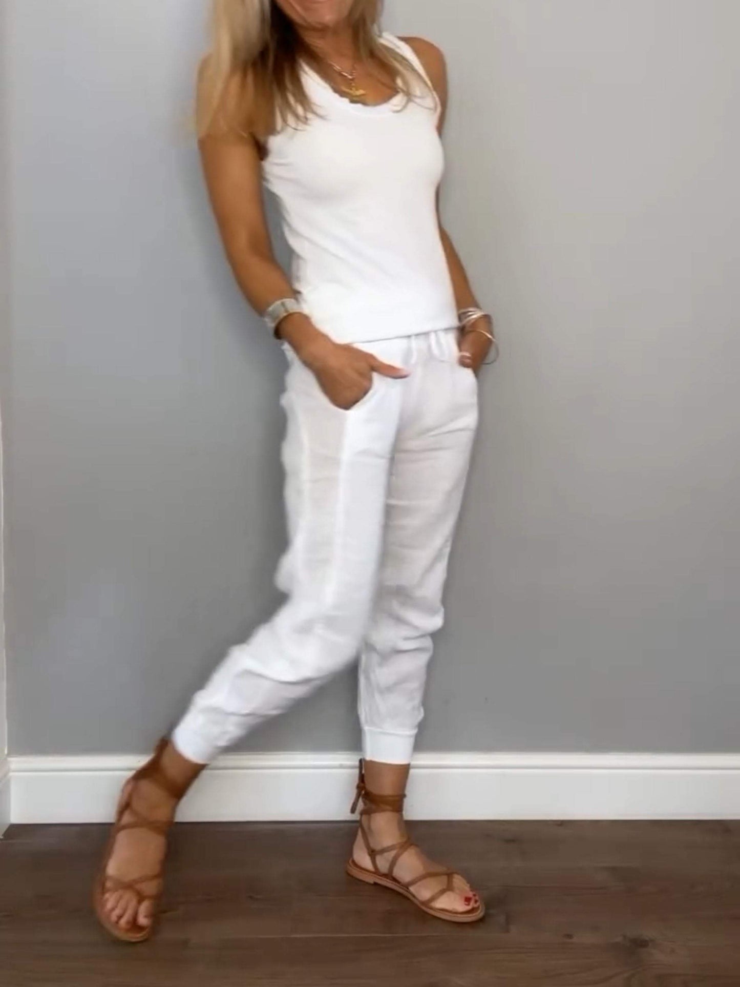 Women's Cotton and Linen Casual Two-piece Set