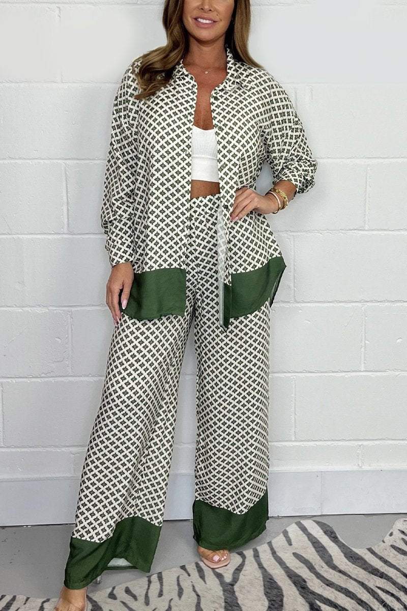 Border Trouser & Shirt Co-Ord Army green