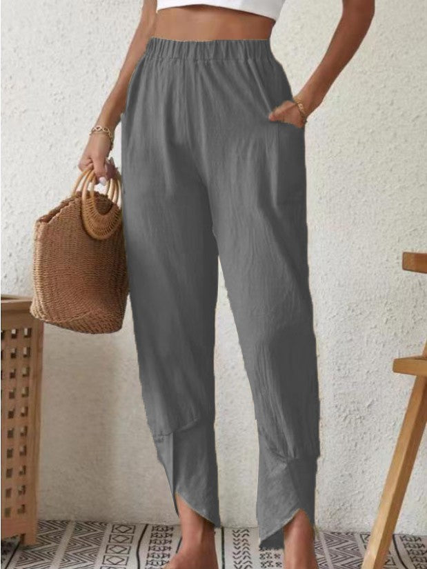 Solid Casual Loose Cotton Linen Leggings grey