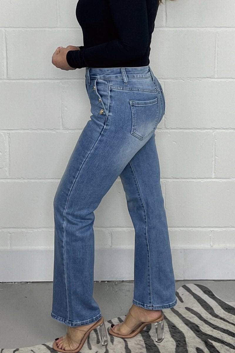 Gold Button Straight Leg Jeans