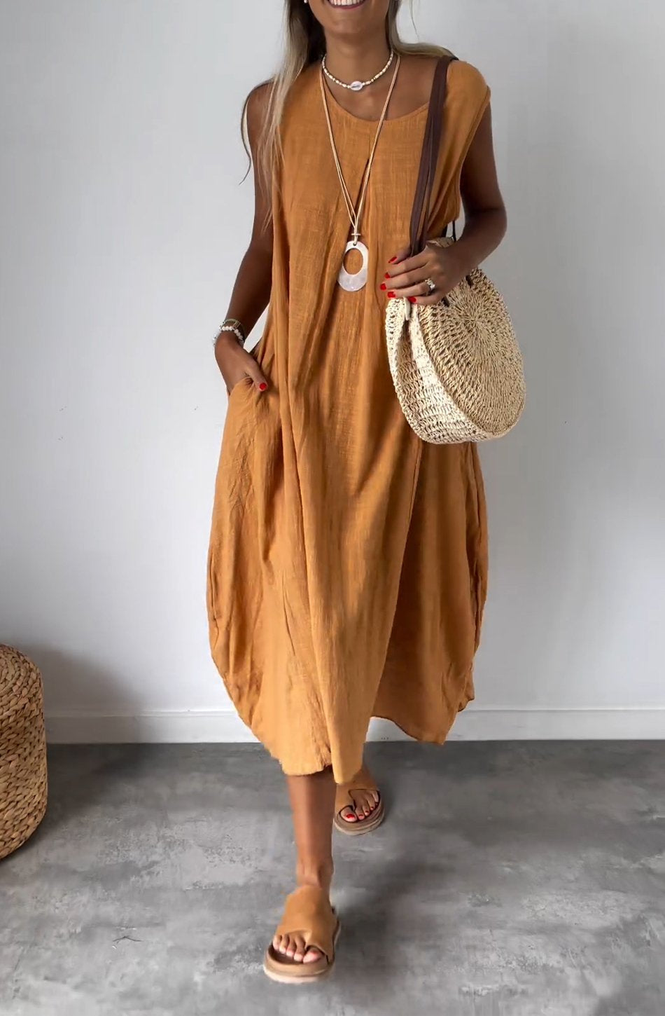 Sleeveless Loose Dress yellow