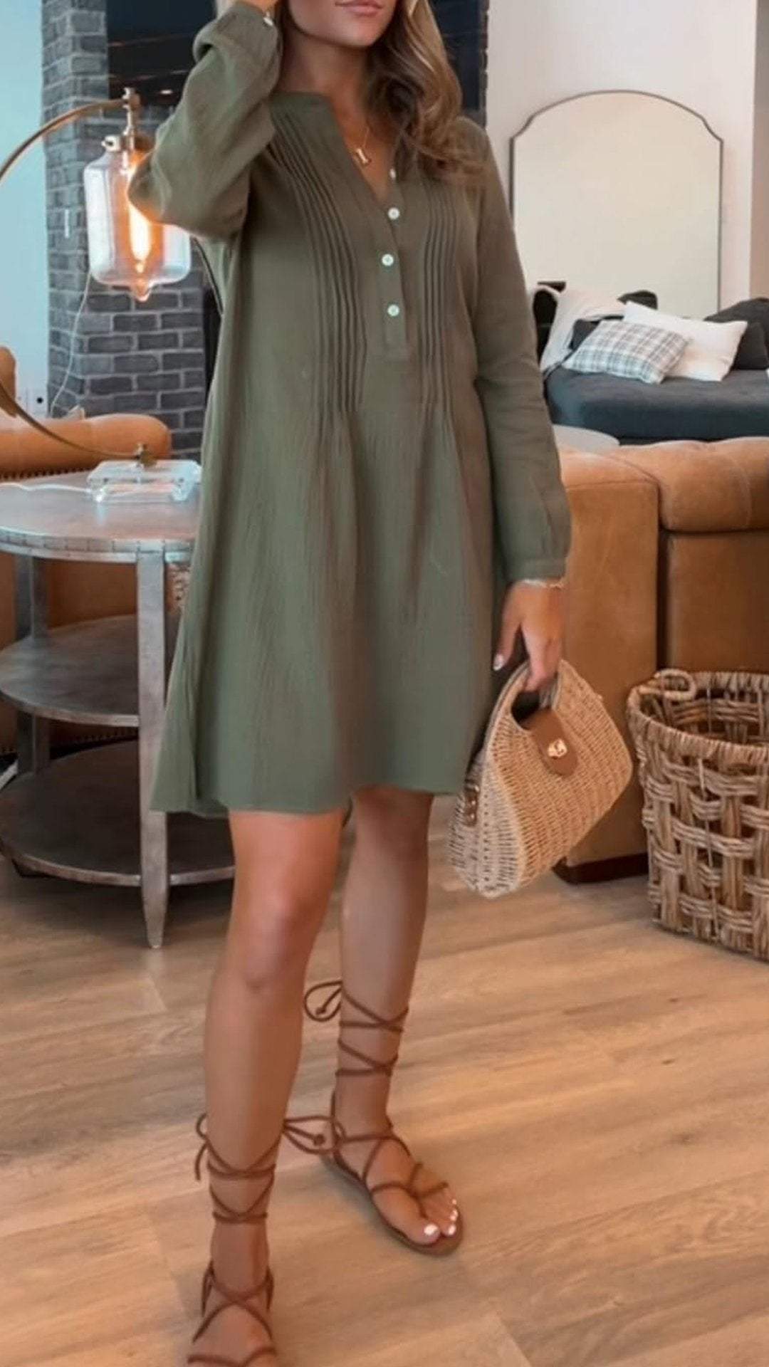 Women's V-neck Long-sleeved Casual Dress