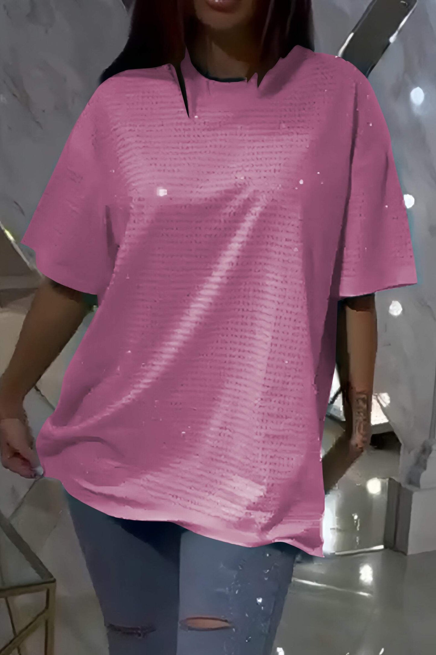 Hot Diamond Solid Color Casual T-shirt