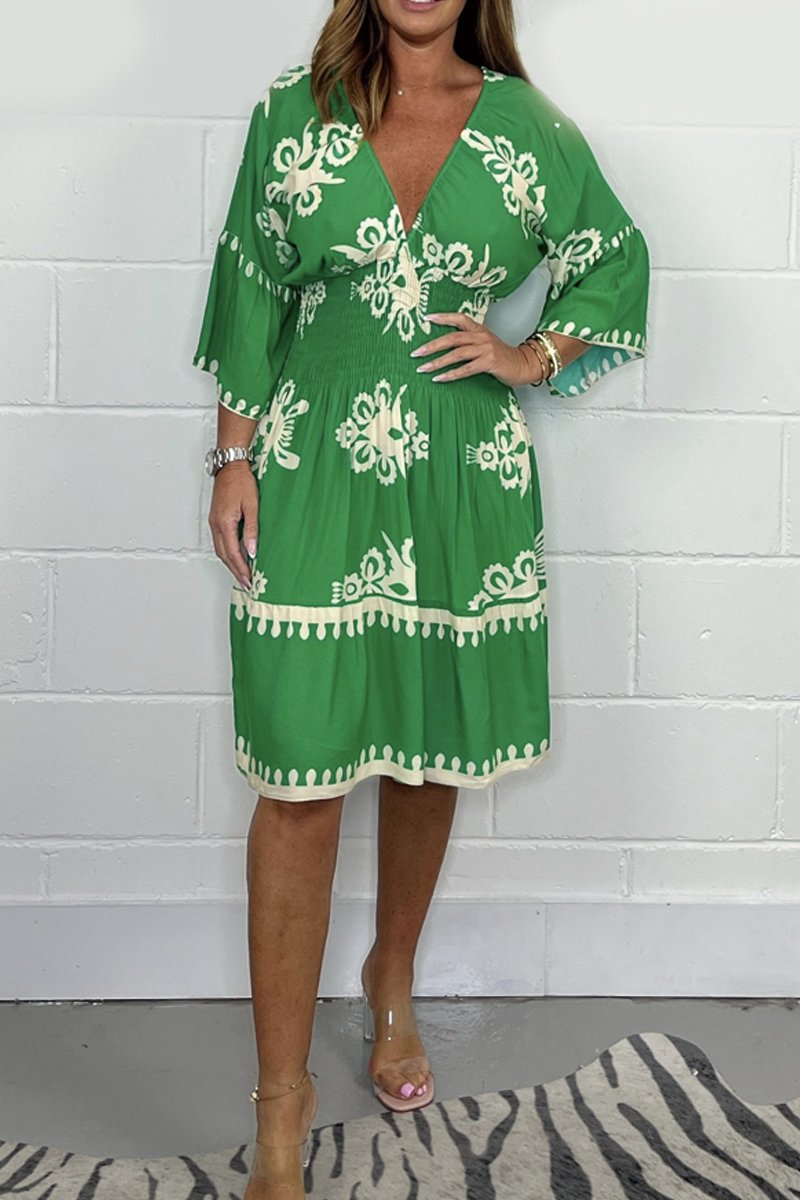 V-neck printed dress Green