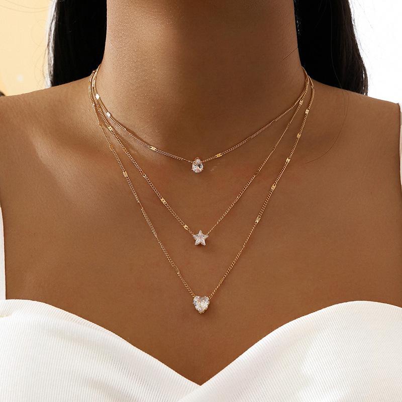 Multi-layered Five-pointed Star Heart Drop Vintage Necklace