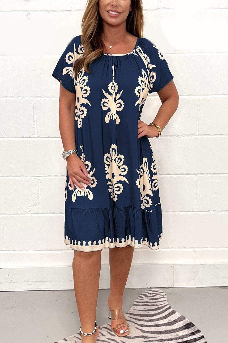 Printed short sleeve dress Navy blue