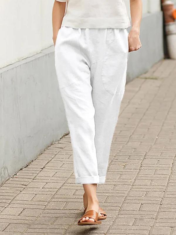 Large size comfortable cotton and linen casual trousers White