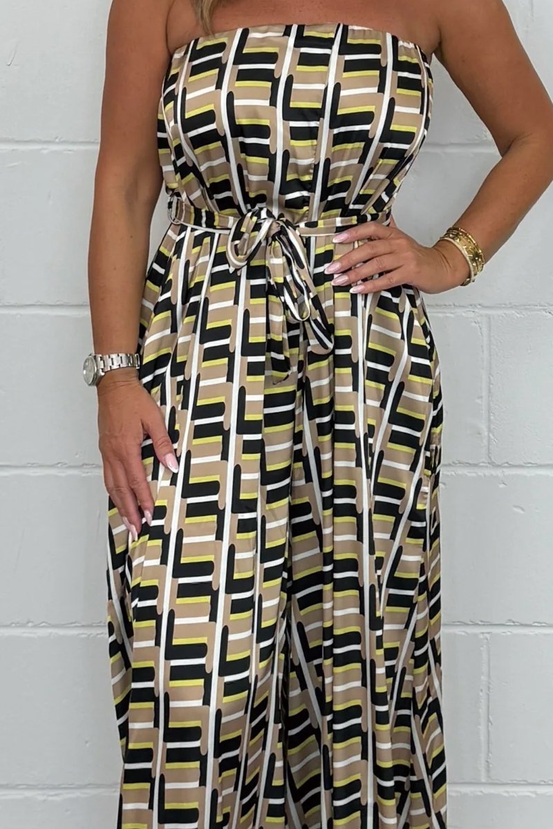 Women's Printed Belted Wide Leg Jumpsuit