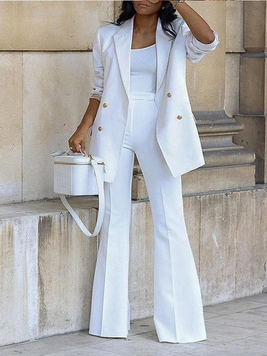 Solid Color Casual Fashion Suit Wide-leg Pants Suit Two-piece White