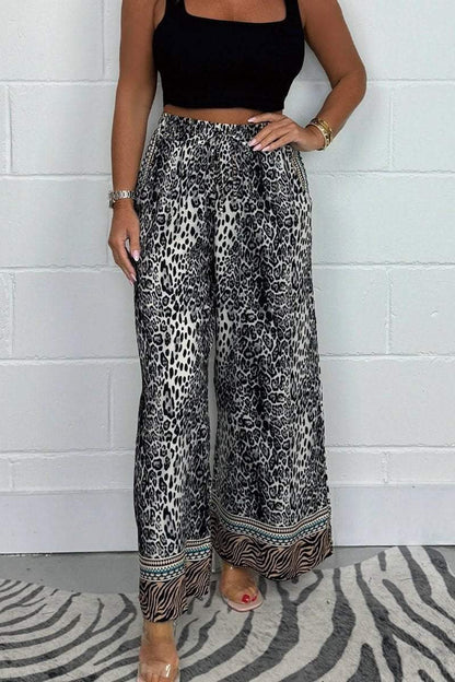 Women's Animal Print Wide Leg Trousers