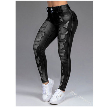 Extreme Distressed Mid Waist Skinny Jeans Black