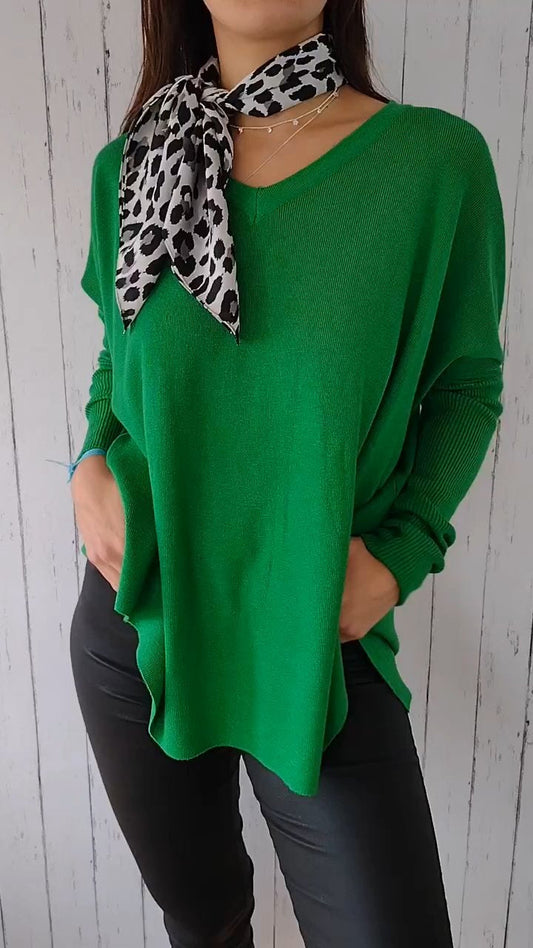 Knitted Long-sleeved V-neck Top green