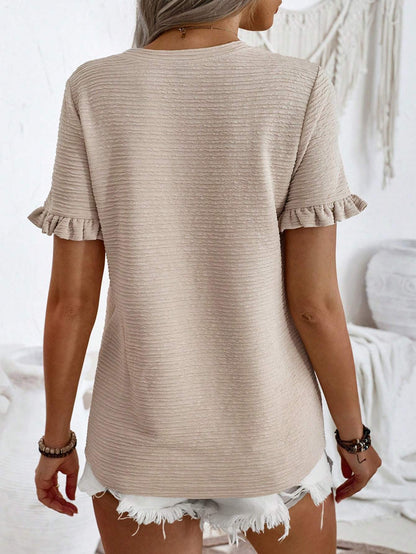 Round Neck Short Sleeve Fungus Casual Top