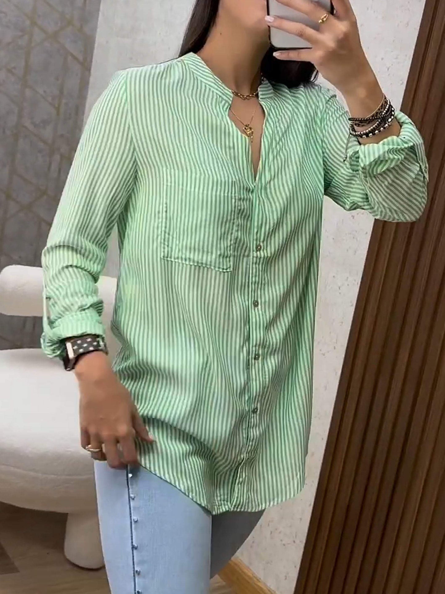 Women's Striped V-neck Shirt