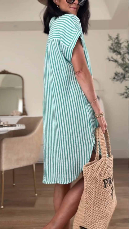 Women's Lapel Striped Short Dress