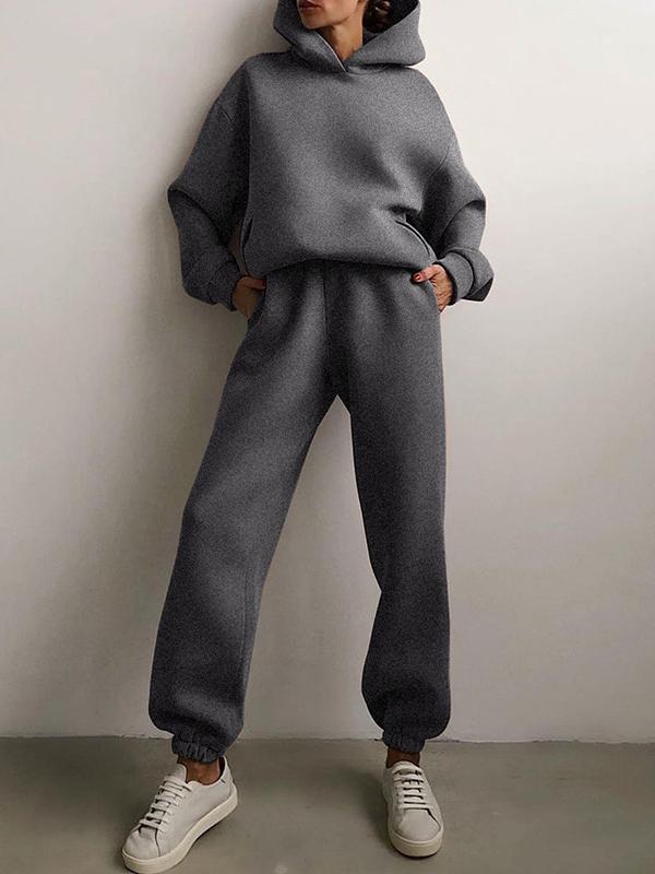 Casual fashion thickened long-sleeved sweatshirt and trousers two-piece set for women Grey