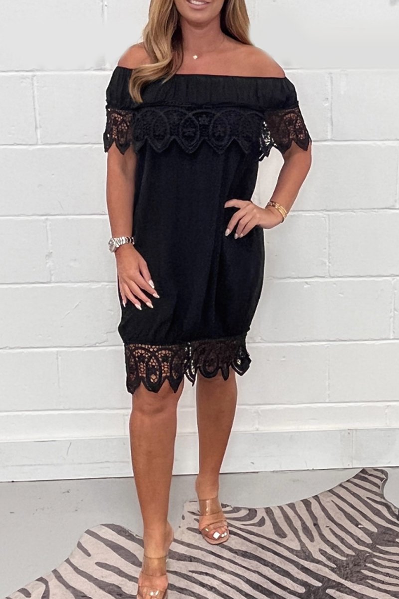 Distressed lace patchwork dress Black