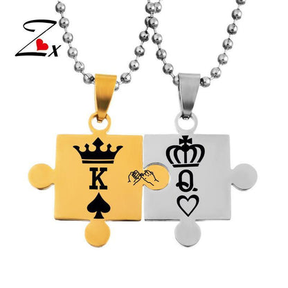 king queen simple puzzle couple pendant necklace